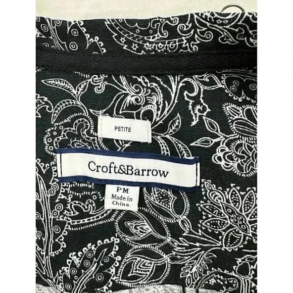 Croft & Barrow button up blazer w/ 3/4 sleeves black and white floral women's PM - Picture 7 of 8